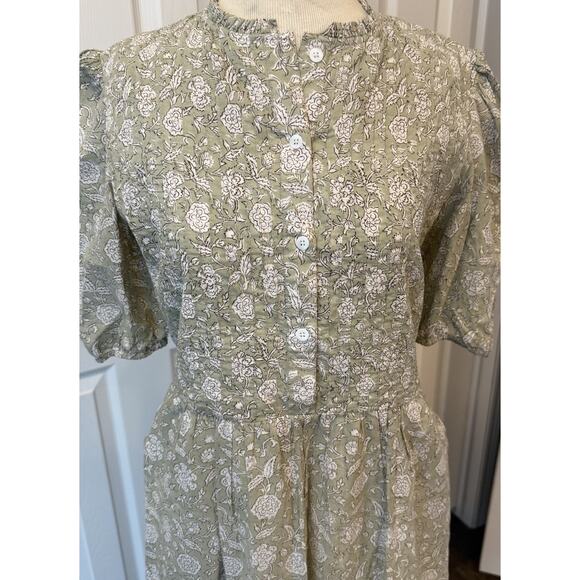 Beau & Ro Annika Dress Sz S Sage Floral Pintuck Ruffle Cottagecore Prairie Maxi - Picture 3 of 14